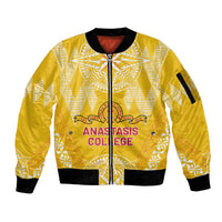 Personalised Anastasis College Sleeve Zip Bomber Jacket Tonga Ngatu Pattern - Polynesian Pride