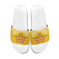 Anastasis College Slide Sandals Tonga Ngatu Pattern LT05 Yellow - Polynesian Pride