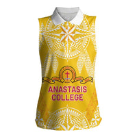 Personalised Anastasis College Women Sleeveless Polo Shirt Tonga Ngatu Pattern LT05 Female Yellow - Polynesian Pride