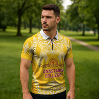 Personalised Anastasis College Zipper Polo Shirt Tonga Ngatu Pattern LT05 - Polynesian Pride