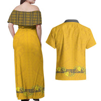 Tonga Anastasis College Couples Matching Off Shoulder Maxi Dress and Hawaiian Shirt Tongan Ngatu Kupesi Pattern - Polynesian Pride