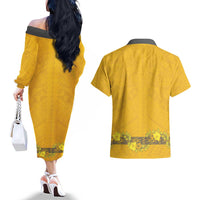 Tonga Anastasis College Couples Matching Off The Shoulder Long Sleeve Dress and Hawaiian Shirt Tongan Ngatu Kupesi Pattern - Polynesian Pride