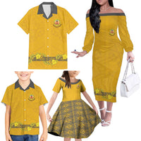 Tonga Anastasis College Family Matching Off The Shoulder Long Sleeve Dress and Hawaiian Shirt Tongan Ngatu Kupesi Pattern - Polynesian Pride