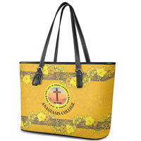 Tonga Anastasis College Leather Tote Bag Tongan Ngatu Kupesi Pattern LT05 - Polynesian Pride