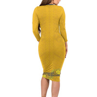 Tonga Anastasis College Long Sleeve Bodycon Dress Tongan Ngatu Kupesi Pattern LT05 - Polynesian Pride