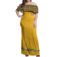 Tonga Anastasis College Off Shoulder Maxi Dress Tongan Ngatu Kupesi Pattern LT05 Women Yellow - Polynesian Pride