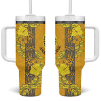 Tonga Anastasis College Tumbler With Handle Tongan Ngatu Kupesi Pattern LT05 One Size: 40 oz Yellow - Polynesian Pride