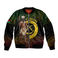 Personalised Vanuatu Custom Chiefs Day Sleeve Zip Bomber Jacket Pig Tusk Simple Style LT05 Unisex Black - Polynesian Pride