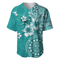 Cook Islands Baseball Jersey Teal Hibiscus And Stars LT05 Teal - Polynesian Pride