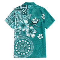 Cook Islands Family Matching Tank Maxi Dress and Hawaiian Shirt Teal Hibiscus And Stars LT05 - Polynesian Pride
