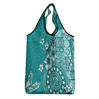 Cook Islands Grocery Bag Teal Hibiscus And Stars