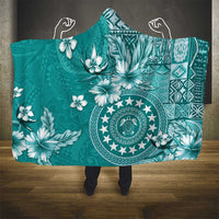 Cook Islands Hooded Blanket Teal Hibiscus And Stars
