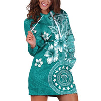 Cook Islands Hoodie Dress Teal Hibiscus And Stars