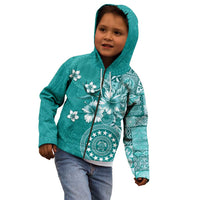 Cook Islands Kid Hoodie Teal Hibiscus And Stars