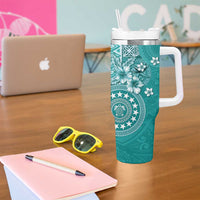 Cook Islands Tumbler With Handle Teal Hibiscus And Stars LT05 - Polynesian Pride