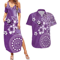 Cook Islands Couples Matching Summer Maxi Dress and Hawaiian Shirt Purple Hibiscus And Stars LT05 Purple - Polynesian Pride