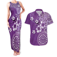 Cook Islands Couples Matching Tank Maxi Dress and Hawaiian Shirt Purple Hibiscus And Stars LT05 Purple - Polynesian Pride