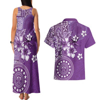 Cook Islands Couples Matching Tank Maxi Dress and Hawaiian Shirt Purple Hibiscus And Stars LT05 - Polynesian Pride