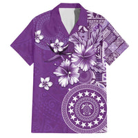 Cook Islands Family Matching Off Shoulder Short Dress and Hawaiian Shirt Purple Hibiscus And Stars LT05 Dad's Shirt - Short Sleeve Purple - Polynesian Pride