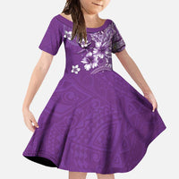Cook Islands Family Matching Short Sleeve Bodycon Dress and Hawaiian Shirt Purple Hibiscus And Stars LT05 Daughter's Dress Purple - Polynesian Pride