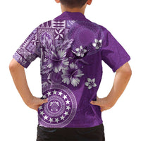 Cook Islands Family Matching Tank Maxi Dress and Hawaiian Shirt Purple Hibiscus And Stars LT05 - Polynesian Pride