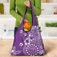 Cook Islands Grocery Bag Purple Hibiscus And Stars