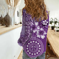 Cook Islands Women Casual Shirt Purple Hibiscus And Stars LT05 - Polynesian Pride