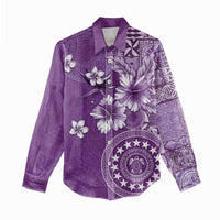 Cook Islands Women Casual Shirt Purple Hibiscus And Stars LT05 - Polynesian Pride