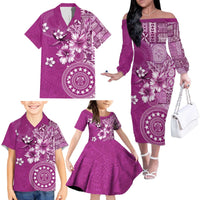 Cook Islands Family Matching Off The Shoulder Long Sleeve Dress and Hawaiian Shirt Fandango Hibiscus And Stars