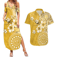 Cook Islands Couples Matching Summer Maxi Dress and Hawaiian Shirt Yellow Hibiscus And Stars LT05 Yellow - Polynesian Pride