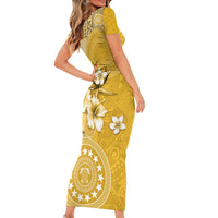 Cook Islands Family Matching Short Sleeve Bodycon Dress and Hawaiian Shirt Yellow Hibiscus And Stars LT05 - Polynesian Pride