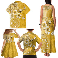 Cook Islands Family Matching Tank Maxi Dress and Hawaiian Shirt Yellow Hibiscus And Stars LT05 - Polynesian Pride