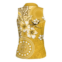 Cook Islands Women Sleeveless Polo Shirt Yellow Hibiscus And Stars LT05 - Polynesian Pride