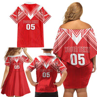 Custom Tahiti Football Family Matching Off Shoulder Short Dress and Hawaiian Shirt Coat Of Arms Polynesian Tribal Pattern LT05 - Polynesian Pride