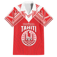 Custom Tahiti Football Family Matching Off Shoulder Short Dress and Hawaiian Shirt Coat Of Arms Polynesian Tribal Pattern LT05 Dad's Shirt - Short Sleeve Red - Polynesian Pride