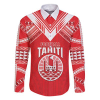 Custom Tahiti Football Family Matching Tank Maxi Dress and Hawaiian Shirt Coat Of Arms Polynesian Tribal Pattern LT05 Dad's Shirt - Long Sleeve Red - Polynesian Pride