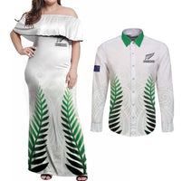 Custom New Zealand Fern Football Couples Matching Off Shoulder Maxi Dress and Long Sleeve Button Shirt Simple Style