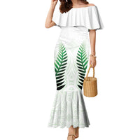 Custom New Zealand Fern Football Family Matching Mermaid Dress and Hawaiian Shirt Simple Style LT05 Mom's Dress White - Polynesian Pride