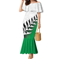 Custom New Zealand Football Family Matching Mermaid Dress and Hawaiian Shirt Go Aotearoa LT05 Mom's Dress Green - Polynesian Pride