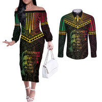 Happy Vanuatu Father Lini Day Couples Matching Off The Shoulder Long Sleeve Dress and Long Sleeve Button Shirt LT05 Black - Polynesian Pride
