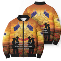 ANZAC Day Bomber Puffer Jacket Remembrance Tribute Soldiers And Poppy Field
