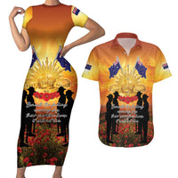 ANZAC Day Couples Matching Short Sleeve Bodycon Dress and Hawaiian Shirt Remembrance Tribute Soldiers And Poppy Field LT05 Orange - Polynesian Pride
