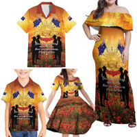 ANZAC Day Family Matching Off Shoulder Maxi Dress and Hawaiian Shirt Remembrance Tribute Soldiers And Poppy Field LT05 - Polynesian Pride