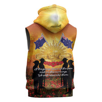 ANZAC Day Sleeveless Zip Hoodie Remembrance Tribute Soldiers And Poppy Field LT05 - Polynesian Pride