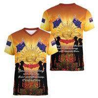 ANZAC Day Women V-Neck T-Shirt Remembrance Tribute Soldiers And Poppy Field LT05 - Polynesian Pride