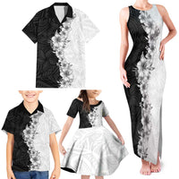 Hawaii Hibiscus Flowers Family Matching Tank Maxi Dress and Hawaiian Shirt Grayscale Polynesian Pattern LT05 - Polynesian Pride