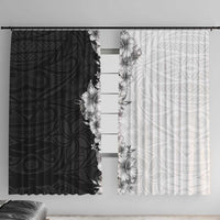 Hawaii Hibiscus Flowers Window Curtain Grayscale Polynesian Pattern LT05 With Hooks Black - Polynesian Pride