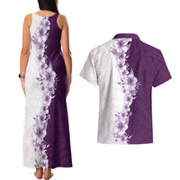 Hawaii Hibiscus Flowers Couples Matching Tank Maxi Dress and Hawaiian Shirt Purple Polynesian Pattern