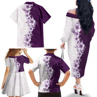 Hawaii Hibiscus Flowers Family Matching Off The Shoulder Long Sleeve Dress and Hawaiian Shirt Purple Polynesian Pattern