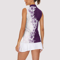 Hawaii Hibiscus Flowers Women Sleeveless Polo Shirt Purple Polynesian Pattern